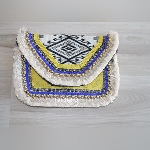 Bohemian style yellow and blue  bag 
Can be used as a clutch